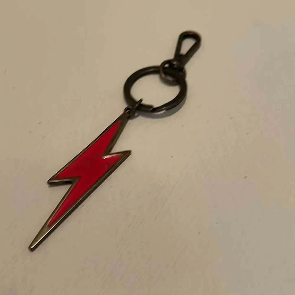 Zimmermann Red Lightning Bolt Keychain Bag Charm Bronze Tone Whimsical